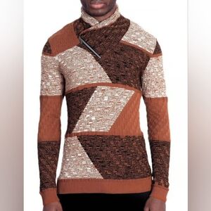Men's Patchwork Cowl Neck Sweater